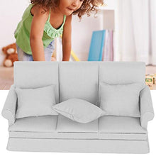 Load image into Gallery viewer, Germerse Dollhouse Miniature Furniture Mini Wooden Sofa with 3pcs Pillow 1:12 Doll Living Room House Decoration Accessories(Gray)

