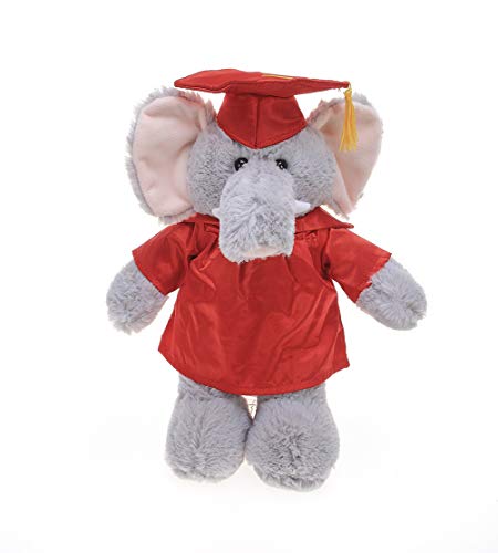 Plushland Elephant Plush Stuffed Animal Toys Present Gifts for Graduation Day, Personalized Text, Name or Your School Logo on Gown, Best for Any Grad School Kids 12 Inches(red Cap and Gown)