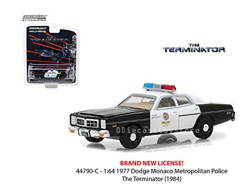 Greenlight 1977 Dodge Monaco Metropolitan Police, The Terminator 44790C - 1/64 Scale Diecast Model Toy Car