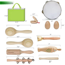 Load image into Gallery viewer, Toddler Wooden Musical Instruments Kids Drum Set Toy Tambourine Maracas,Rattle, Music Shaker, Stick Bells, Baby Musical Toys Kit with Storage Bag
