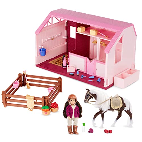Lori Dolls  Mini Doll, Toy Horse & Stable  6-inch Horseback Riding Doll, Barn & Accessories  Playset with Working Lights & Water Feature  Philippas Horse & Stable Set  3 Years +, (LO37084Z)