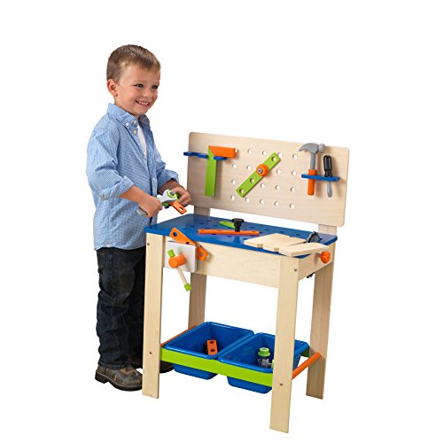 KidKraft Deluxe Wooden Workbench Toy with Four Play Tools, Rotating Pretend Buzz Saw and Storage Bins, Gift for Ages 3+