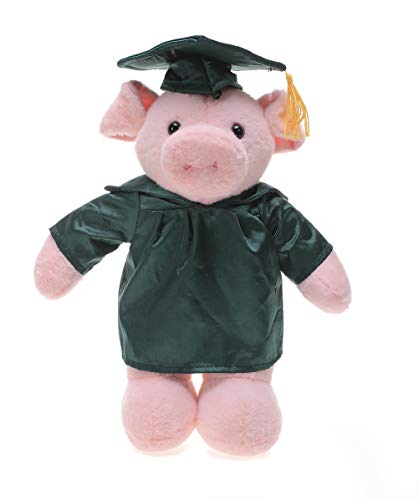 Plushland Pig Plush Stuffed Animal Toys Present Gifts for Graduation Day, Personalized Text, Name or Your School Logo on Gown, Best for Any Grad School Kids 12 Inches(Forest Green Cap and Gown)