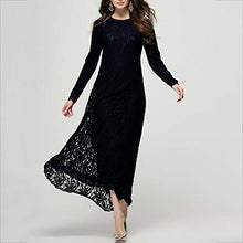 Load image into Gallery viewer, Dresses for Lady Muslim Abaya Dress Long Sleeve Lace Large Hem Loose Maxi Black L
