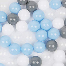 Load image into Gallery viewer, WINTECY Pack of 100 Plastic Balls, 2.2 inches/5.5 cm, BPA Free Pit Balls Crush Proof Ocean Balls Phthalate Free for Boys Girls Toddlers Indoor Outdoor - Macaron Blue, Grey, White, Transparent
