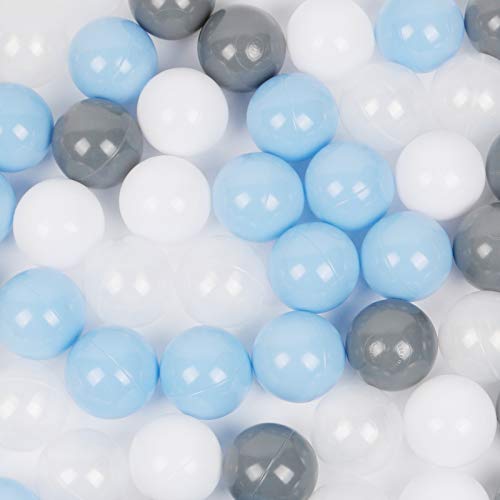 WINTECY Pack of 100 Plastic Balls, 2.2 inches/5.5 cm, BPA Free Pit Balls Crush Proof Ocean Balls Phthalate Free for Boys Girls Toddlers Indoor Outdoor - Macaron Blue, Grey, White, Transparent