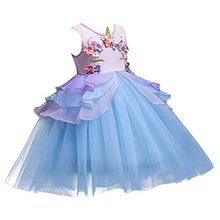 Load image into Gallery viewer, MYRISAM Girls Unicorn Birthday Tulle DressPrincess Pageant Party Halloween Outfits Carnival Dress up Fancy Costume Blue 6-7T
