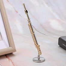 Load image into Gallery viewer, 14cm Copper Mini Flute with Stand and Case,Gold Plated Miniature Musical Instrument Ornament Replica Dollhouse Model for Desk Shelf Home Decor Idea Gift
