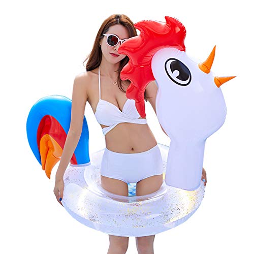 Cartoon Chicken Pattern Swimming Ring Thickened Sequins Inflatable Water Playing Ring for Adult Summer