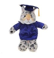 Plushland Bobcat Plush Stuffed Animal Toys Present Gifts for Graduation Day, Personalized Text, Name or Your School Logo on Gown, Best for Any Grad School Kids 12 Inches(Royal Cap and Gown)