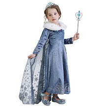Load image into Gallery viewer, Evursua Winter Princess Dress Costume for Girls Snow Queen Theme Party Dress up Costumes,with Sparkle Ice Queen Crown and Wand(120cm/4-5Y)
