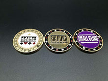 Load image into Gallery viewer, Set of 3 Metal Poker Buttons - Dealer, Small Blind, Big Blind
