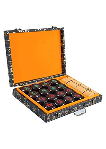 Oggo Chinese Chess Leather Chessboard, Chinese Xiangqi, Portable Travel Case, Laser Carved Pieces, 1.9 Inches and 2.3 Inches in Diameter (Color : Red Flower pear, Size : M)