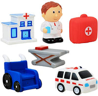 Click N Play 6 Piece Hospital and Ambulance Play Set For Kids, Soft Touch Vinyl Figurine Bath Toy.
