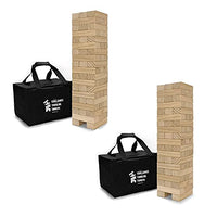 Yard Games On The Go Large Tumbling Timbers Wood Tower Stacking Outdoor Party Game with 56 Premium Pine Blocks and Nylon Carrying Case (2 Pack)