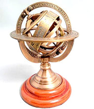 Load image into Gallery viewer, Vimal Nautical 4 Inch Brass Armillary Sphere Globe-Brass &amp; Wooden Base Miniature Nautical Dcor

