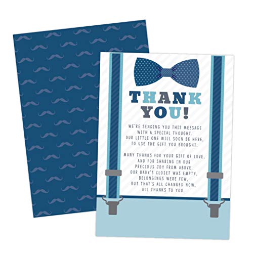 Little Man Boy Baby Shower Thank You Cards Bow Tie and Mustaches 20 Count Including Envelopes