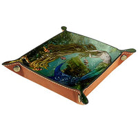 Dice Tray Mermaid Dice Rolling Tray Holder Storage Box for RPG D&D Dice Tray and Table Games, Double Sided Folding Portable PU Leather