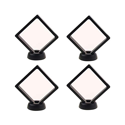 4 Pieces Coin 3D Display Stand Box Set Diamond Square Medallion Challenge Coin Chip Display Stand Holder 3D Floating Frame Display Stand Box for Coins Medallions Jewelry 3.54
