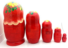 Load image into Gallery viewer, Traditional Red with Yellow Flowers Nesting Doll Hand Painted 5 Piece Set Made in Russia / 6 inch Tall
