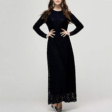 Load image into Gallery viewer, Dresses for Lady Muslim Abaya Dress Long Sleeve Lace Large Hem Loose Maxi Black L
