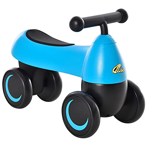 Qaba Baby Balance Bike for 18-36 Months, Toddler No Pedal Ride-on Walking Bike with 4 Wheels Gifts for Boys Girls, Blue
