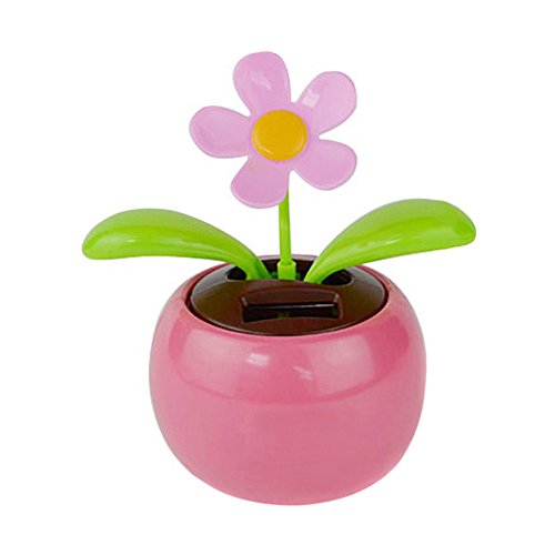 Mosichi Solar Powered Dancing Swinging Animated Flower Toy for Car Styling Home Decoration Pink