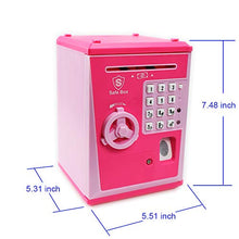 Load image into Gallery viewer, Kids Safe Box with Fingerprint Code, Talking Piggy Bank, ATM Savings Bank for Real Money, Great Toy Gift for Children(Pink/Pink)
