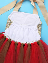 Load image into Gallery viewer, inlzdz Kids Girls Sleeveless Shiny Sequins Cartoon Elk Applique Mesh Tutu Dress with Hair Hoop Set for Christmas Red&amp;Brown 6-7
