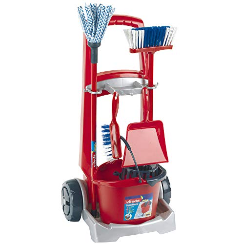 Theo Klein 6741 Vileda Broom Trolley I with Mop, Bucket, Broom and Much More I Vileda Design I Dimensions of Trolley: 29 cm x 24 cm x 60 cm I Toy for Children Aged 3 Years and up