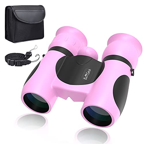 Boysea Real Binoculars for Kids, 8x21 High-Resolution Compact Binocular with Neck Strap, Toy for Sports and Outdoor Play, Spy Gear, Bird Watching, Adventure, Gifts for 3-12 Years Boys Girls (Pink)