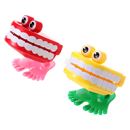 SOIMISS 2 Pcs Colorful Plastic Wind-up Walking Babbling Chattering Teeth Toys with Eyes Gifts Lovely Children Toys Early Education Tools (Random Color)