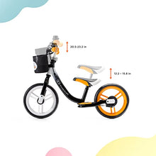 Load image into Gallery viewer, Kinderkraft Balance Bike Space, Kids First Bicycle, No Pedals, 11 inches Wheels, with Ajustable Seat, Footrest, Accessories, Bag, Bell, for Toddlers, from 2 Years Old to 77 lbs, Orange
