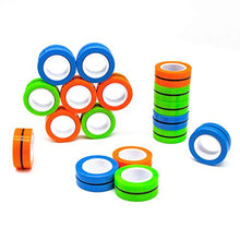 Load image into Gallery viewer, Kicko Magnetic Fidget Rings - 6 Pack - Neon Blue, Green, Orange - Magic Spinning Sensory Toys for Kids, Boy or Girl, Birthday Parties, Classrooms, Learning Motor Skills, Colorful Focus Game
