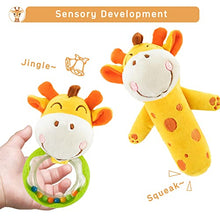 Load image into Gallery viewer, Plush Baby Rattle Toys, 4 PCS Infants Plush Stuffed Animal Rattle Shaker Set, Soft Appease Towel Teether Toys Early Educational Development for 3 6 9 12 Month, 1 Year Old Girls, Boys(Giraffe)
