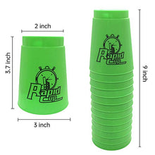 Load image into Gallery viewer, Quick Stacks Cups Sports Stacking Cups Speed Training Game Classic Interactive Challenge Competition Party Toy Set of 12 with Carry Bag-Green
