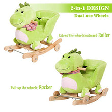 Load image into Gallery viewer, Qaba Kids Interactive 2-in-1 Plush Ride-On Stroller Rocking Dinosaur with Nursery Song
