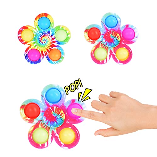HAIMZY Pack of 2 Pop Fidget Spinners  Pop Fidget Sensory Toys  Tie Dye Fidget Popper  Anxiety, Autistic, Pressure Reliever Spinning Toys  Simple Dimple Fidget Spinner Toy  Hand Spinners