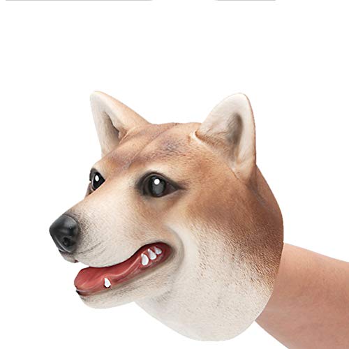 JOKFEICE Dinosaur Toys Puppet Realistic Plastic Shiba Inu Hand Puppet Science Project, Learning Educational Toys, Birthday Gift, Cake Topper for Kids ToddlersBrown