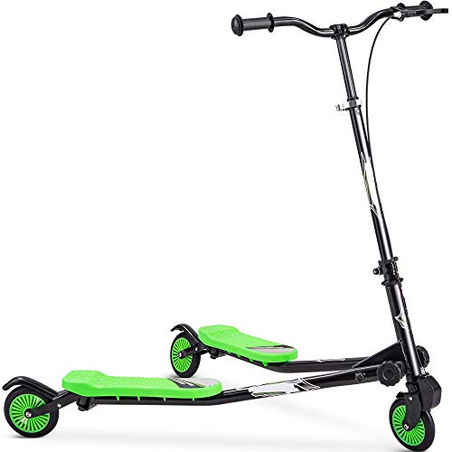 Scooter for Kids, 3 Wheels Foldable Swing Scooter Push Drifting Wiggle Scooter with Adjustable Handle (Green)
