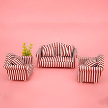 Load image into Gallery viewer, GLOGLOW 1:12 Dollhouse Miniature Doll Stripe Sofa Couch 3-Piece Sofa Set with 4 Pillows Mini Doll House Decoration
