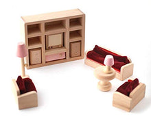 Load image into Gallery viewer, Melody Jane Dollhouse Pink Wooden Living Room Set Red Sofa Miniature 3 Years + Furniture

