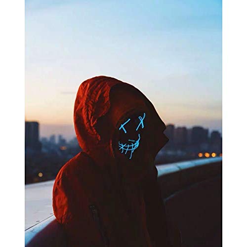 JQWGYGEFQD Halloween LED mask Vibrating with The Same Paragraph V Word with Blood Black Ghost face Props Fluorescent V Word Horror Glow mask Halloween Party Rubber Latex Animal mask, Novel Ha