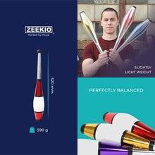 Load image into Gallery viewer, Zeekio Pegasus Juggling Clubs - [Set of 3], Beginner to Pro, Premium Quality, Purple/Gold/Red
