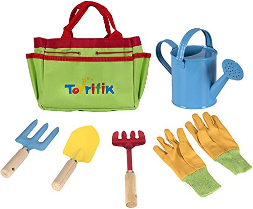 Little Gardener Tool Set with Garden Tools Bag for Kids Gardening - Kit Includes Watering Can, Children Gardening Gloves, Shovel, Rake, Fork and Garden Tote Bag-Children Gardening All in One Kit