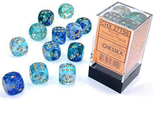 Load image into Gallery viewer, Chessex Nebula 16mm d6 Oceanic/Gold w/Luminary Dice Block (12 dice), Blue
