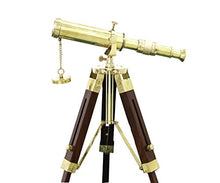 Load image into Gallery viewer, Antique Handmade Tripod Telescope Desktop Decorative Shiny Brass Wooden Stand
