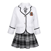 JEEYJOO Girls Anime Cosplay Costume School Uniform Outfits Long Sleeve Jacket Shirt Tie Skirt Set White 4-5