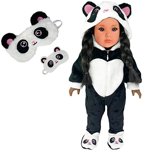 MY GENIUS DOLLS Clothes - Panda Onesie Pajama with Matching Sleepover Masks - Clothes for 18 inch Dolls Like Our Generation, My Life. Accessories for Slumber Party Favor