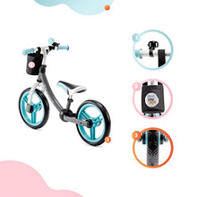 Load image into Gallery viewer, Kinderkraft Balance Bike 2WAY Next, Kids First Bicycle, No Pedals, 12 inches Wheels, with Ajustable Seat, Accessories, Bag, Bell, for Toddlers, from 2 Years Old to 77 lbs, Turquoise
